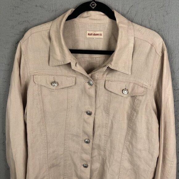 Bleu Jeans Jacket Womens Extra Large Tan 100% Linen Trucker Airy Beach Boho - Picture 2 of 16